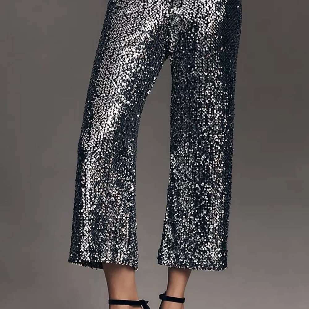 NWT Maeve Anthropologie Colette Cropped Wide Leg Sequin Pants Size 28 $198 - Picture 5 of 7